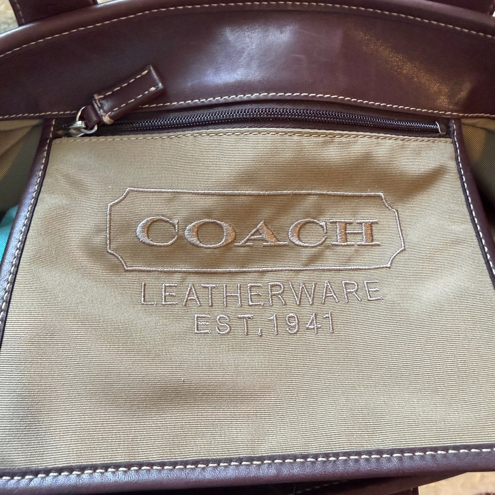 Coach Vintage Gray Suede-Brown Leather #5995 Tote 16.5x12.5 2003 - Picture 12 of 15